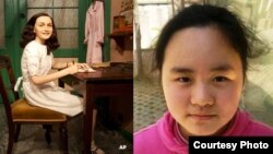 安妮.弗兰克的蜡像2012年3月9日在柏林的杜莎夫人蜡像馆展出(左);张安妮(右)