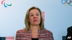 资料照片:美国国家奥林匹克委员会(USOPC)首席执行官赫希兰德在加利福尼亚州出席会议(2020年2月18日)