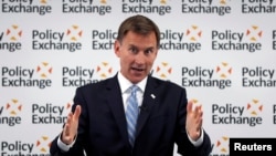 英国外交大臣亨特在伦敦发表讲话。(2019年7月1日)