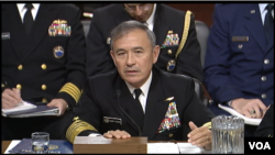 Tư liệu- Tư lệnh Bộ Chỉ huy Thái Bình Dương Hoa Kỳ, Đô đốc Harry Harris trong một buổi điều trần tại Thượng viện, ngày 23 tháng 02 năm 2016.