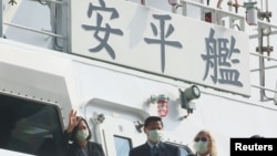 台湾总统蔡英文在高雄出席安平级巡防舰下水仪式。(2020年12月11日)