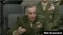 美军参联会主席邓福德上将2017年6月13日在参议院作证(国会视频截图)