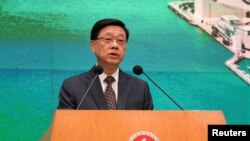 香港特首李家超星期二(2024年5月14日)出席一个记者会。(路透社)