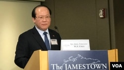 台湾国安局副局长陈文凡2019年10月15日在华盛顿詹姆斯敦基金会“中国防务与安全”年会上发表演讲(美国之音锺辰芳拍摄)