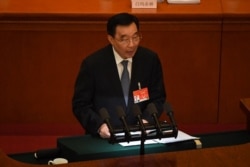 中国全国人大副委员长王晨在北京人大会堂举行的全国人大年度会议开幕式上讲话。(2021年3月5日)