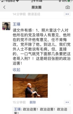 中国女企业家王瑛对美国之音说,请帮我发出这些图片,我的微信发不了。 (王瑛微信截图)