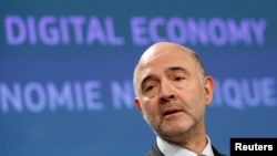 欧盟经济专员莫斯科维奇2018年3月在布鲁塞尔发表谈话(路透社)