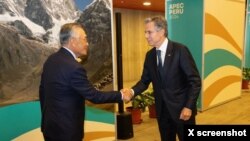 美国国务卿安东尼·布林肯(Antony Blinken)11月14日在利马与代表台湾总统赖清德出席亚太经合组织峰会的领袖代表林信义进行会晤。(图片来源:布林肯X账号)