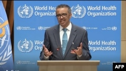 世界卫生组织总干事谭德塞在开幕式上致辞(2020年5月18日)。