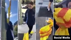 Cờ Việt Nam Cộng Hòa bị du học sinh Việt Nam tại Úc giật xuống, dẫm đạp.