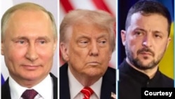 从左至右,俄罗斯总统普京、美国总统特朗普和乌克兰总统泽连斯基。