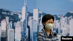 资料照:香港特首林郑月娥在一个记者会上。(2020年10月12日)