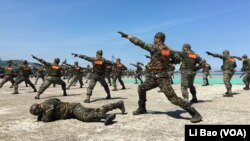 台湾海军陆战队2017年7月13日表演格斗(美国之音黎堡摄)