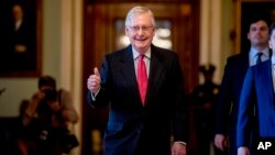 国会参议院多数党领袖麦康奈尔在国会大厦。(2020年3月25日)
