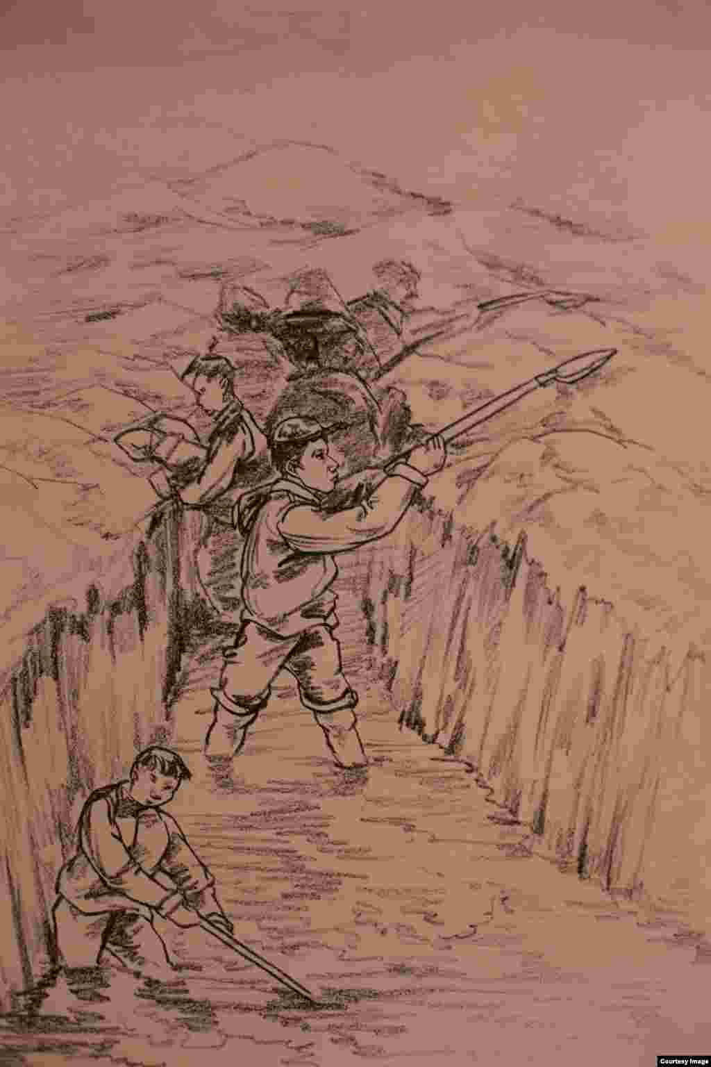 幸存者丁宁画作:夹边沟印象 “挖排碱沟”