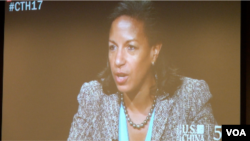 对美国前国家安全顾问赖斯的采访通过网络直播(美国之音记者久岛拍摄)