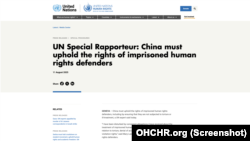 联合国人权维护者处境特别报告员:中国必须维护被监禁人权捍卫者的权利(网站截图)