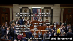 自从三月份以来，国会和特朗普政府就四项总额约30亿美元的冠状病毒法案进行了合作，两党给予压倒性支持。但本次两党没有合作。图为美国国会众议院2020年3月4日资料照（网络截屏）