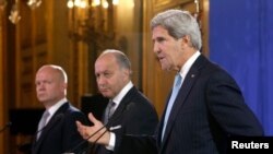 Television crews at work in front of the Bellevue Hospital after Dr. Craig Spencer, a resident of New York City and a member of Doctors Without Borders, was recently admitted, New York City, Oct. 24, 2014.