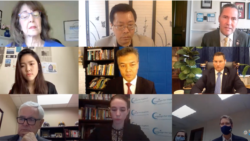 共和党联邦众议员华尔兹(右上)举办线上圆桌会议,讨论中国人权问题。