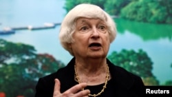 2024年4月6日美国财政部长耶伦在广东出席新闻发布会。(路透社)