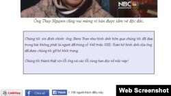 Trang Kênh 14 đã lên tiếng xin lỗi và đưa tin đính chính rằng ‘ông Steve Tran như hình ảnh hôm qua chúng tôi đã đưa trong bài không phải là người đã trúng số 648 triệu USD.