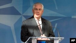 美国国务卿蒂勒森在布鲁塞尔出席北约外长会之前对记者讲话(2017年3月31日)