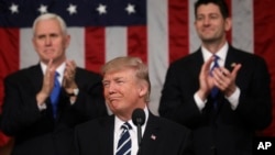 美国总统川普在国会联席会议上讲话。(2017年2月28日)