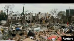 宁波江北区发生爆炸后，现场一片狼藉。（2017年11月26日）