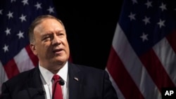 美国国务卿蓬佩奥在纽约发表讲话。(2019年10月30日)