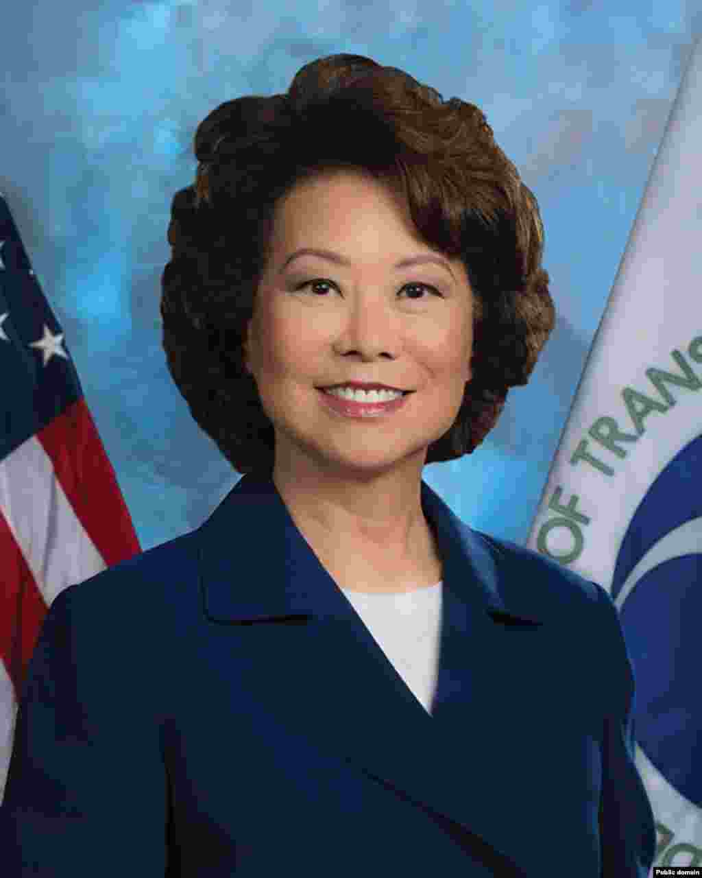 美国交通运输部网站上的部长赵小兰照片。赵小兰出生于台湾,父亲是航运业大型企业福茂集团董事长赵锡成。在她八岁的时候,一家人移居美国,当时她不会说英语。从哈佛大学商学院毕业后,她首先进入旧金山和纽约的银行业,后来接触政治事务。