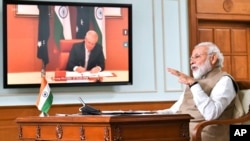 印度总理莫迪与澳大利亚总理莫里森进行视频会议。(2020年6月4日)