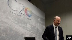 欧盟财政首长皮埃尔·莫斯科维奇在G-20集团财长的布宜诺斯艾利斯会议上(2018年7月22日)