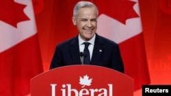 Perdana Menteri Kanada yang beru terpilih, Mark Carney, berbicara di ibu kota Ottawa.