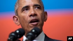 美国总统奥巴马在老挝民族文化宫发表讲话。(2016年9月6日)