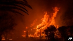洛杉矶周边的野火持续蔓延,阿尔塔迪纳的一栋房子付之一炬。(美联社:2025年1月8日)