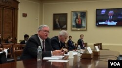 美联邦存款保险公司的督察长吉布森(左)与该机构主席古伦伯格在国会作证(美国之音莉雅拍摄)