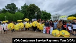 几十人星期天下午两点在白宫北面反对香港《逃犯条例》修订 (美国之音记者任敬扬拍摄)