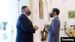 美国国务卿蓬佩奥2020年10月29日会见印度尼西亚总统佐科·维多多(印尼总统府照片)