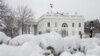 Semak-semak di luar Gedung Putih di Washington, D.C., tertutup salju tebal, 12 Februari 2025. (ANDREW CABALLERO-REYNOLDS / AFP)