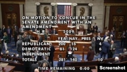 美国国会众议院星期三以281票赞成、140票反对的表决结果通过了新年度的《国防授权法》。(院会视频截图,2024年12月11日)