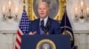 US President Joe Biden answers questions about Israel after speaking about the Special Counsel report in the Diplomatic Reception Room of the White House in Washington, DC, on February 8, 2024 in a surprise last-minute addition to his schedule for the day