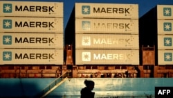 资料照片:丹麦马士基航运公司在哥本哈根的集装箱货船。(2023年9月14日)