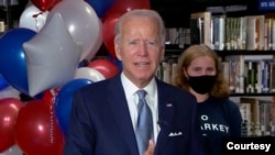 前美国副总统拜登2020年8月18日正式获得民主党提名角逐总统大选（美国民主党全代会视频截图）