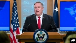 美国国务卿蓬佩奥在2019国别人权报告发布会上讲话。(2020年3月11日)