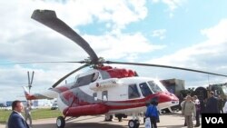 去年夏季莫斯科航展上的米-171A2直升机。(美国之音白桦拍摄)
