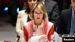 美国驻联合国代表克拉夫特在联合国总部发表讲话。(2020年2月28日)