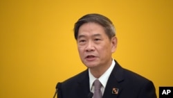 2015年11月7日,中国国台办主任张志军在记者会上讲话。