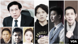 新冠病毒疫情期间受到打压的中国公民(从左至右顺时针:任志强、李泽华、陈秋实、方斌、李翘楚、高飞、许志永)