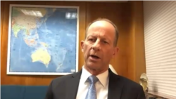 美国国务院东亚暨太平洋事务助理国务卿史达伟(David R. Stilwell)2020年12月15日出席湄公河水坝监测网站开通讨论会(史汀生中心会议截图)